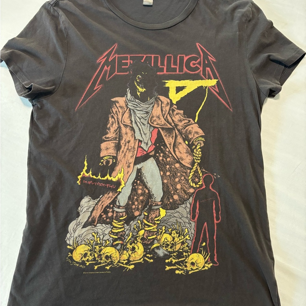 Divided Graphic Tee - Gray with Red and Yellow Accents